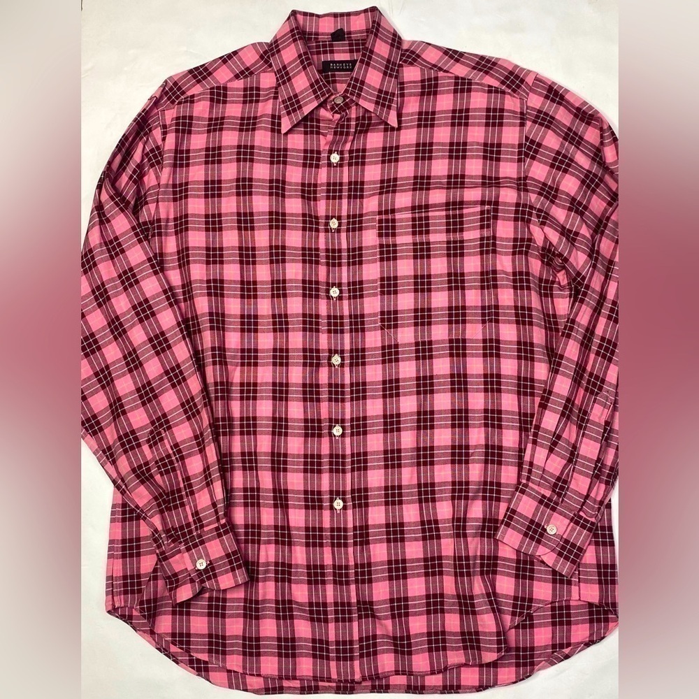 Barney’s New York men’s button-down shirt, size large L pink squares
